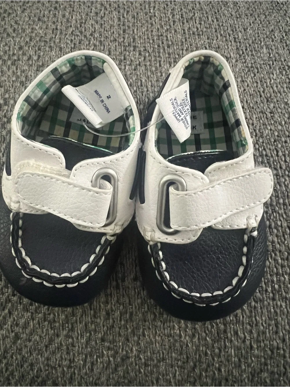 Janie and Jack White and Navy Moccasin-Style Baby Shoes, NWOT, size 2